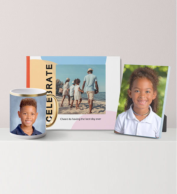 Gift examples - mug, photo book, canvas print