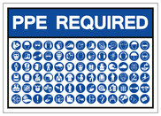 Image which says PPE required with images of PPE