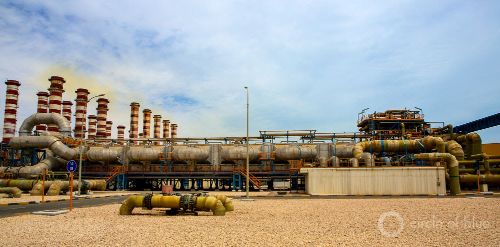 A desalination plant operates outside of Doha, the capital of Qatar. Doha Qatar desalination water supply World Economic Forum global risks report J. Carl Ganter Circle of Blue