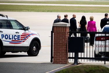 Hillary Clinton at Joint Base Andrews, Md., on Tuesday before flying to a campaign rally with President Obama in Charlotte, N.C.