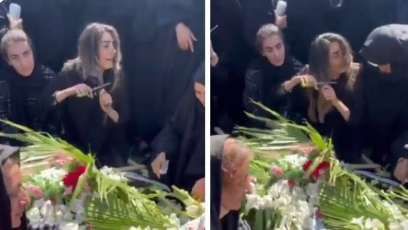 بالفيديو: فتاة إيرانية تقص شعرها أمام جثمان شقيقها الذي قُتل خلال التظاهرات المناهضة للنظام