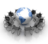 Wheelchairs around a globe