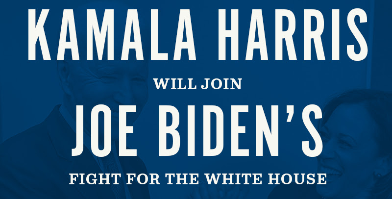 Kamala Harris will join Joe Biden's fight for the White House.