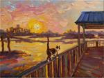 "Sunsets with Jill", 9x12, cats, paintings of cats, sunsets, Cedar Key - Posted on Monday, November 10, 2014 by Maryanne Jacobsen