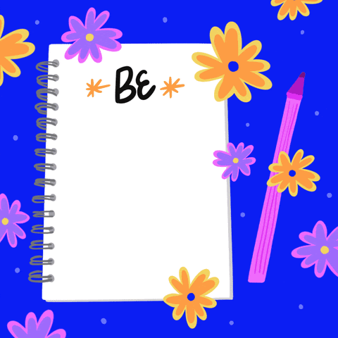 GIF of a notebook with the words "be kind to yourself today" written on the page