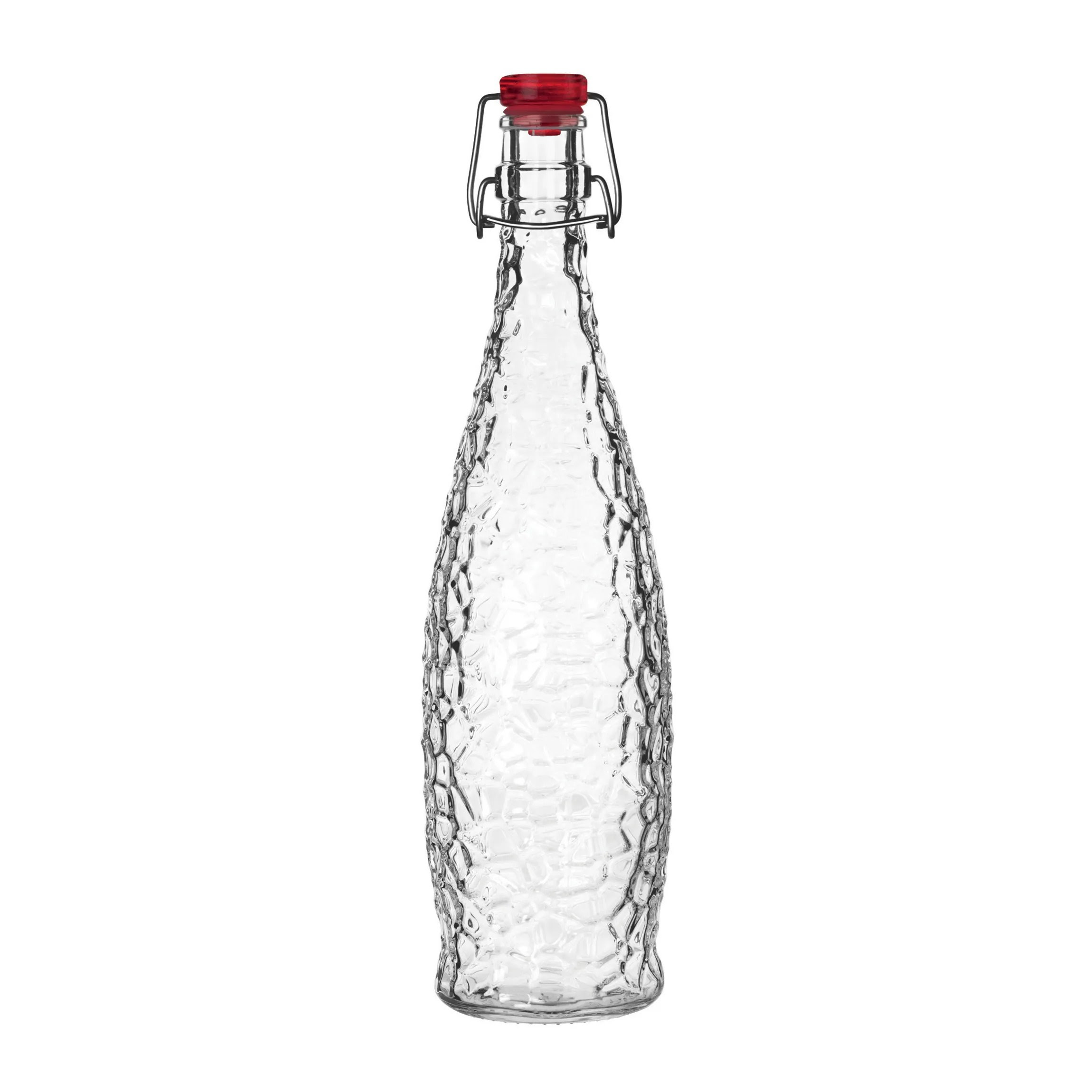 Libbey 13150121 33 7/8 oz Glacier Bottle w/ Red Clamp Top Lid Glass