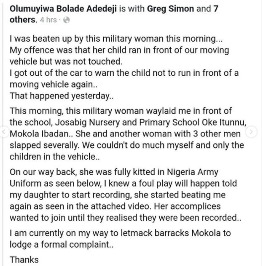 Physically-challenged Nigerian man accuses female soldier of assaulting him in Ibadan (photos/Video)