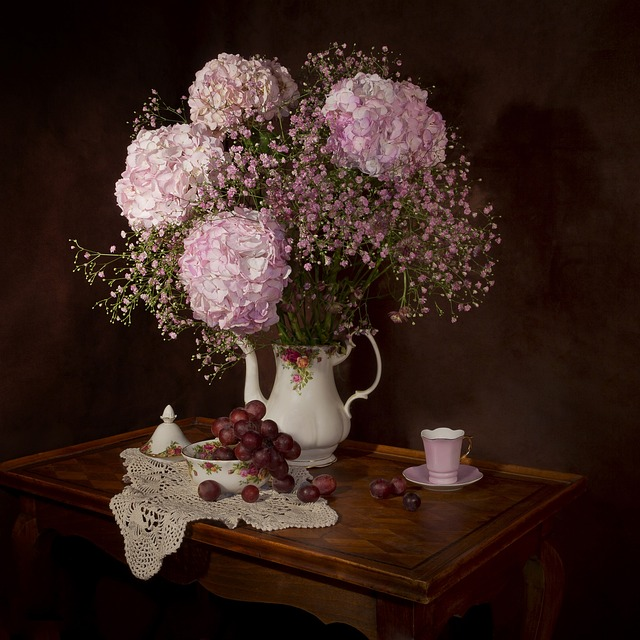 flowers, hydrangeas, vase