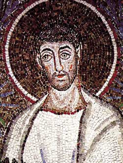 São Cipriano, detalhe de um mosaico do século VI que representa a procissão dos mártires, na Basílica de Santo Apolinário Novo, Ravena