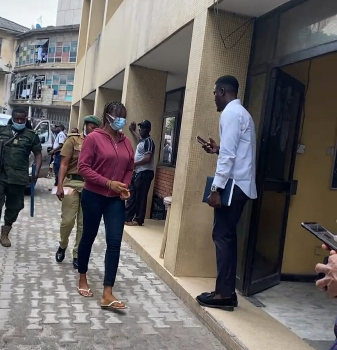 Photos of Chidinma Ojukwu, prime suspect in the murder case of Super TV boss, Usifo Ataga, arriving court this morning