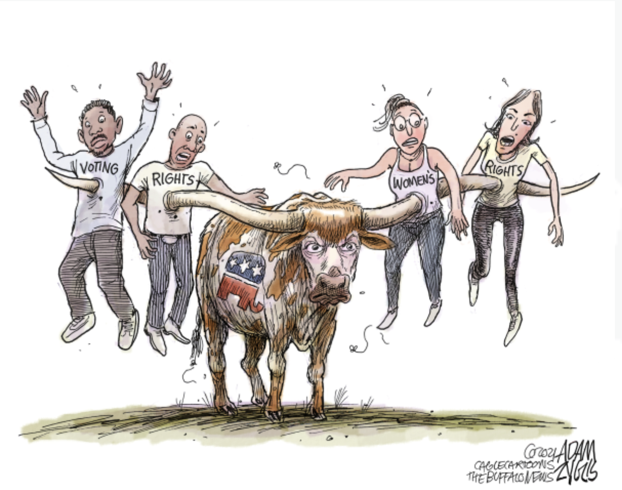 Texas Republicans restrict both voting rights and women's choice to control their own bodies.