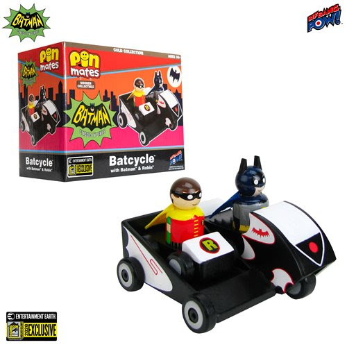 Batman Classic TV Series Batcycle with Batman and Robin Wooden Collectible Pin Mates Set - Convention Exclusive