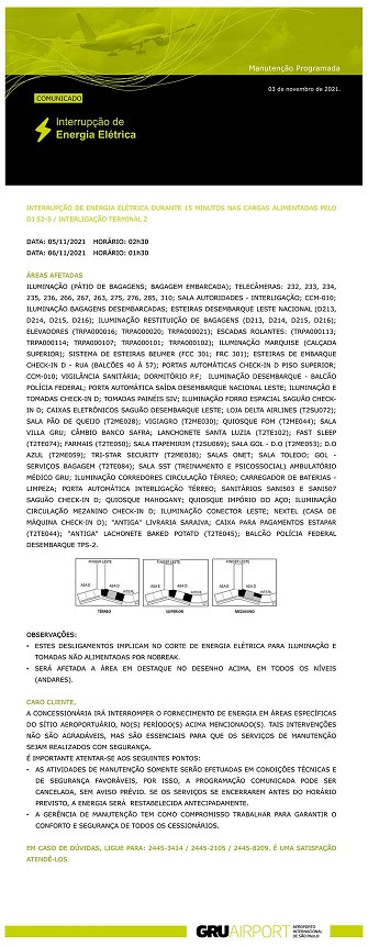 COMUNICADO GRU AIRPORT - interrupção 05 e 06 de no