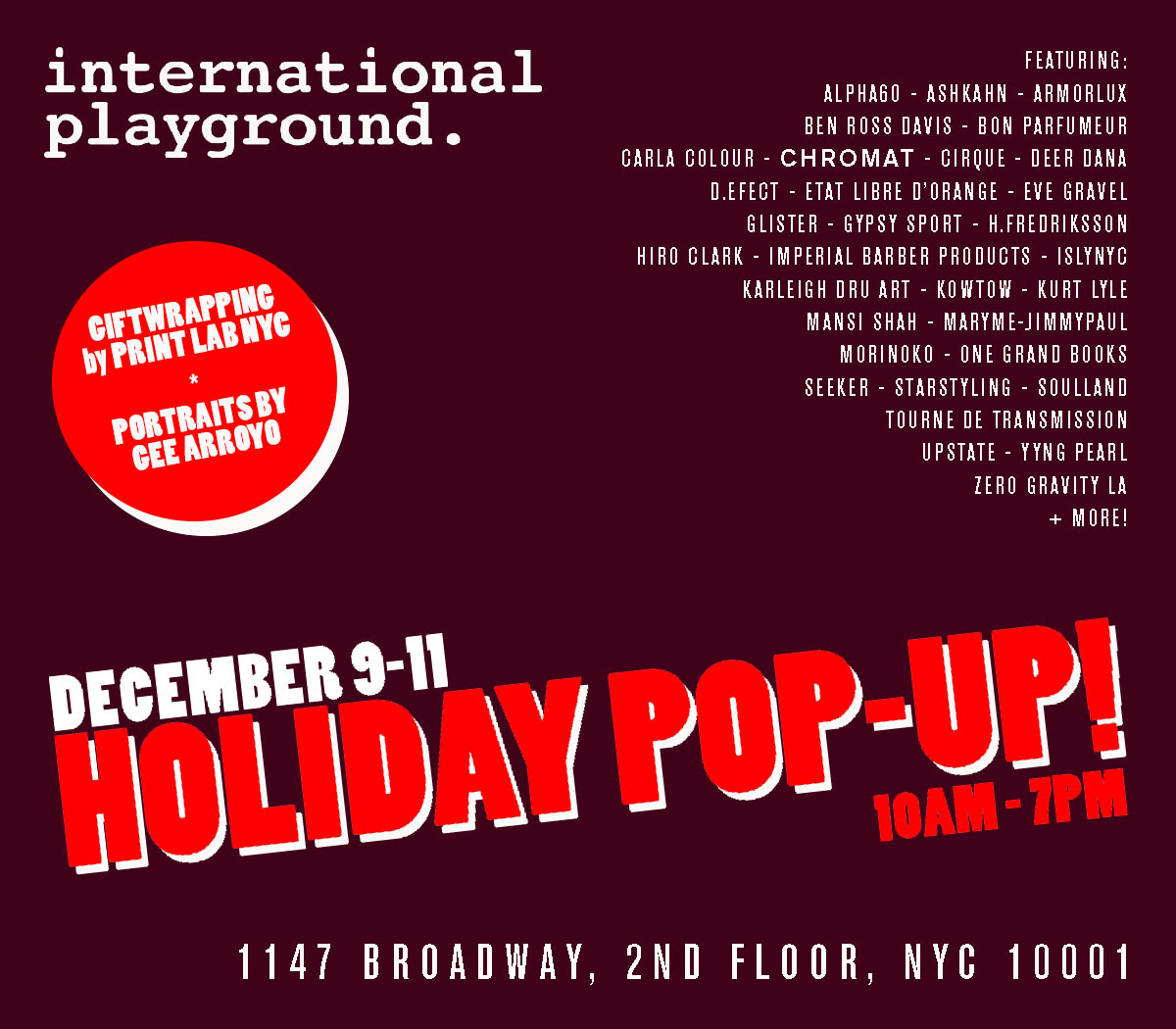 Holiday Pop Up @ International Playground Opens Tomorrow >