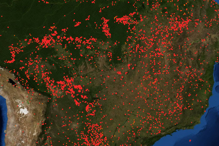 Zoom de la imagen satélite de FIRMS, departamento de la NASA