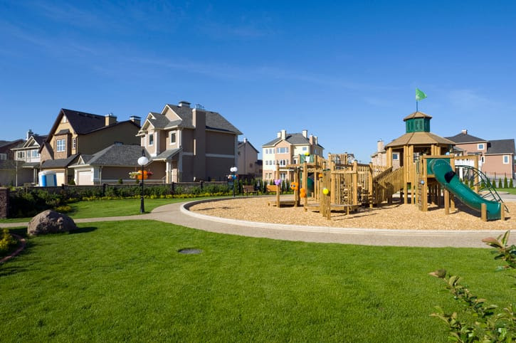 A park-playground in a neighborhood community.