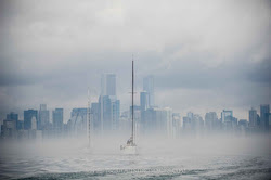Chicago surrealistic morning before the start on Lake Michigan