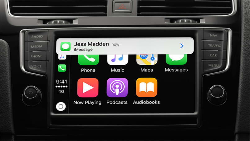 The Apple CarPlay home screen.