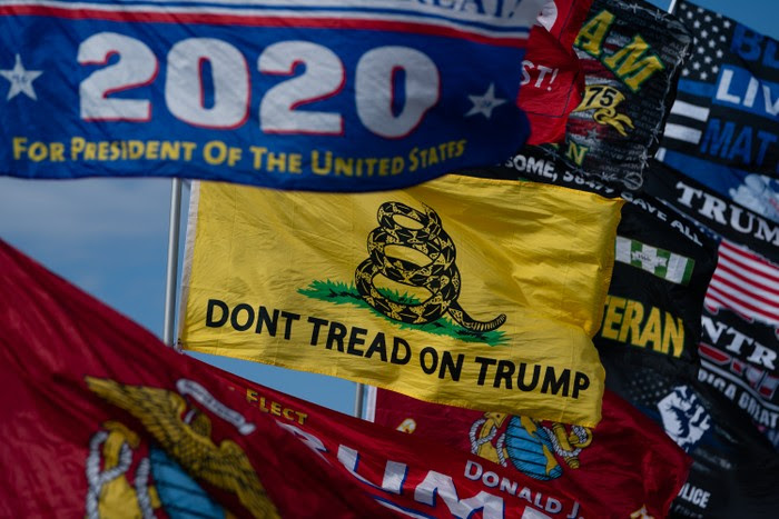 Flags at a 2020 Donald Trump campaign rally