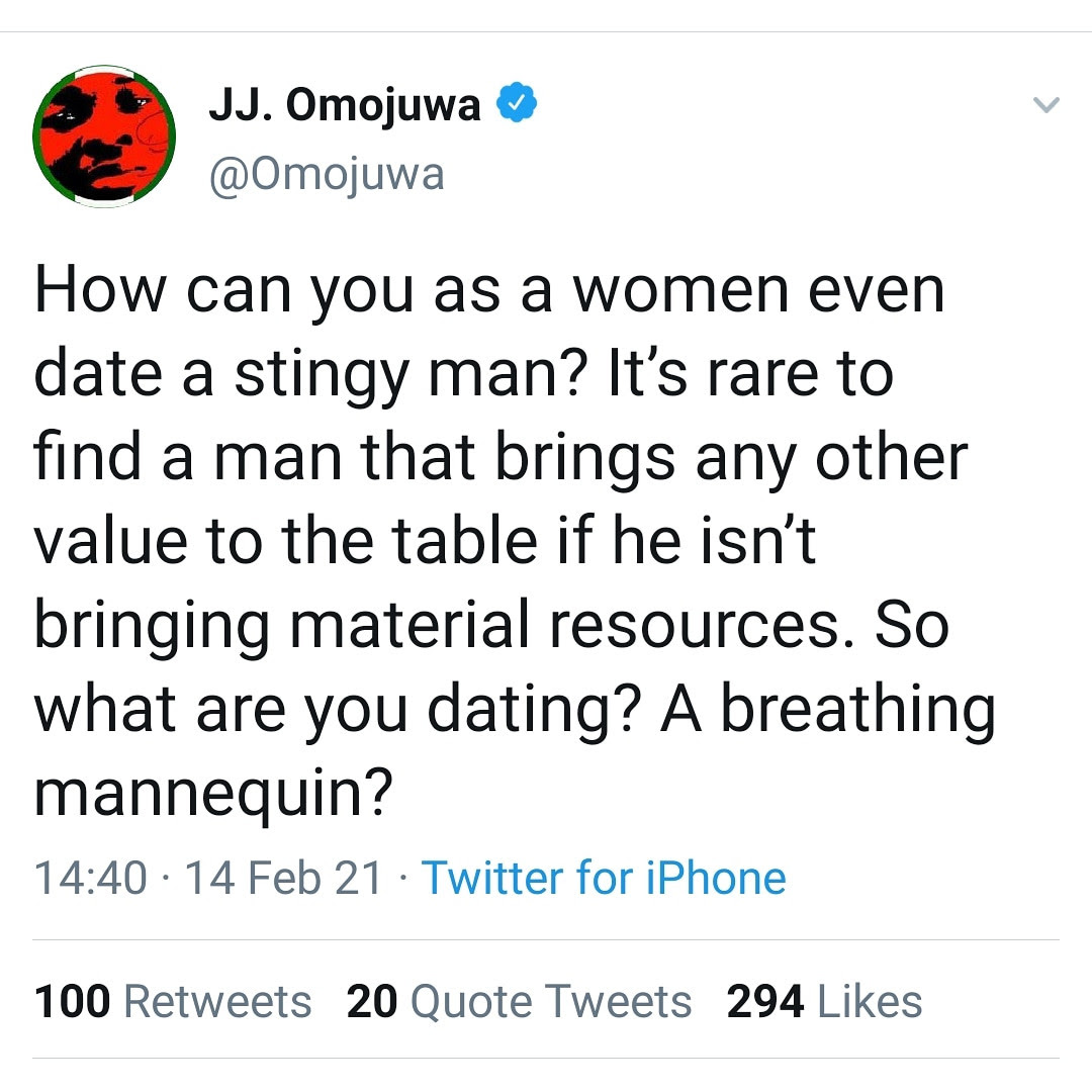 It?s rare to find a man that brings any other value to the table if he isn?t bringing material resources - Omojuwa writes