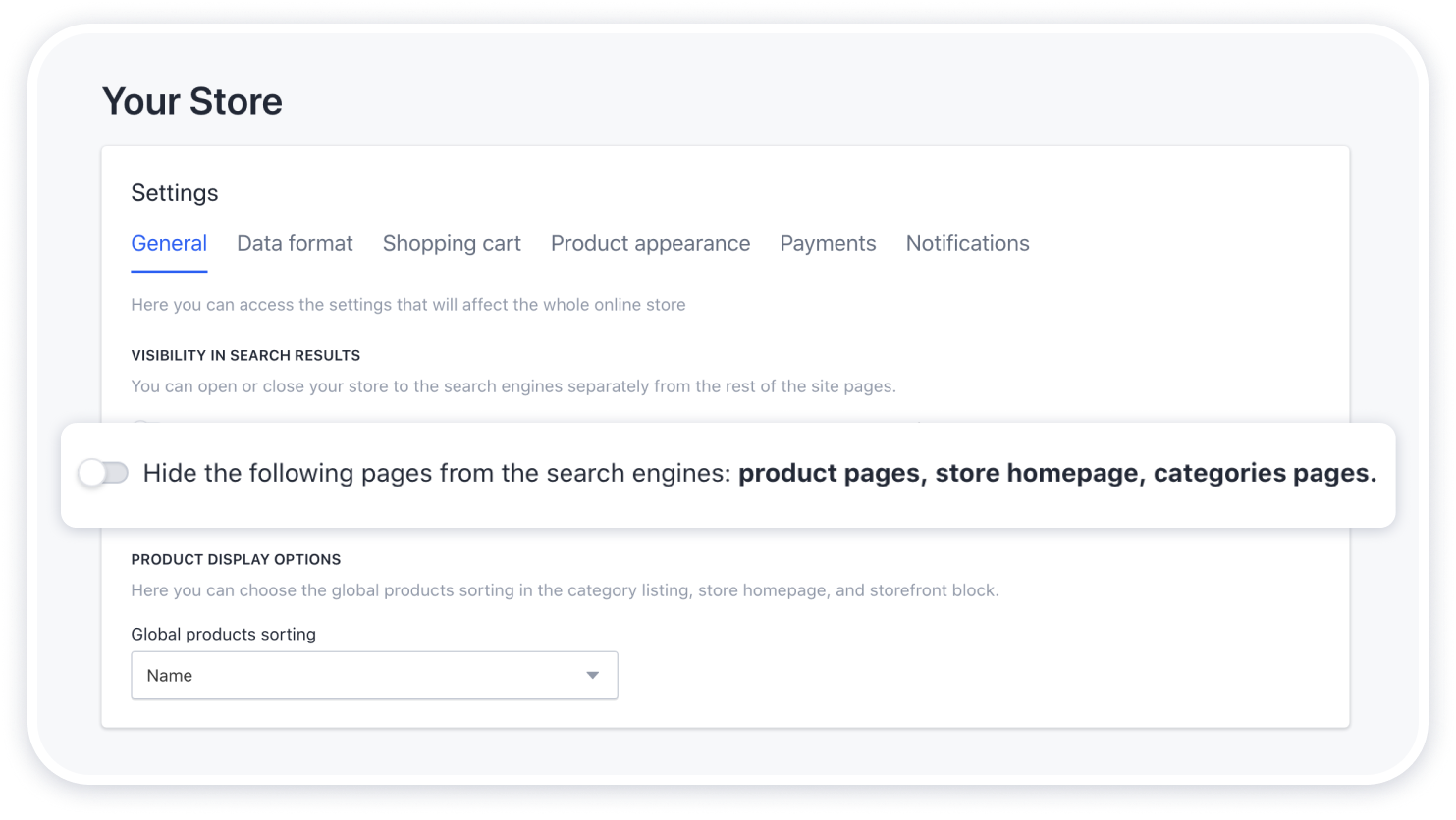 Setting store visibility in the search results