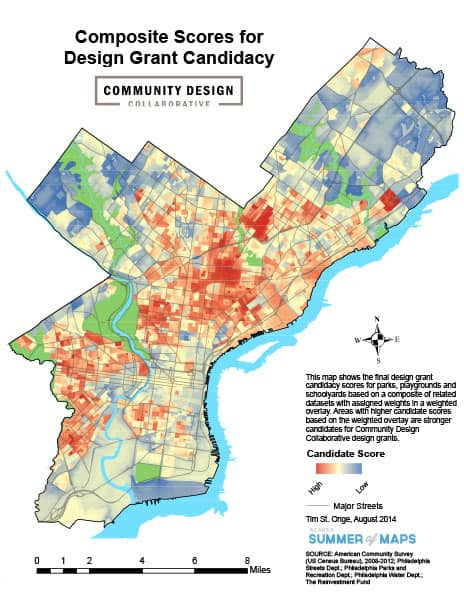 Tim St. Onge worked with Community Design
Collaborative to use GIS to perform to rank park and play areas in Philadelphia for potential grants.