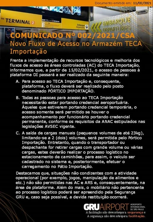 Comunicado nº 002 2021 - Novo Fluxo de Acesso no A