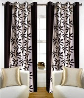 Handloomhub Polyester Brown Floral Door Curtain
