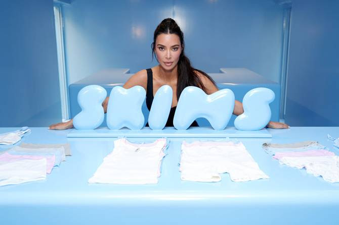 Kim Kardashian visits the Skims Summer Pop-Up Shop in the Channel Gardens at Rockefeller Center on May 16, 2023