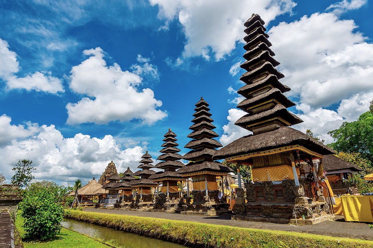 a row of traditional houses with red roofs in Indonesia