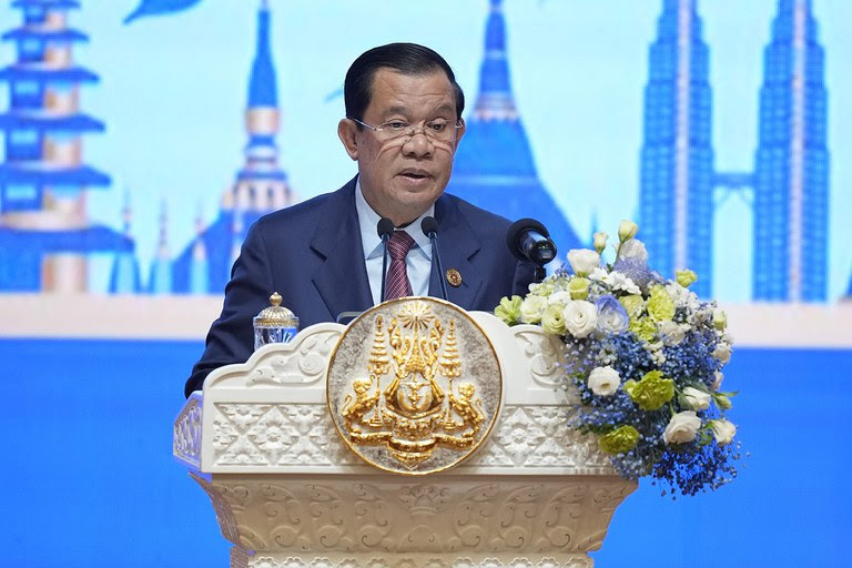 Cambodia Prime Minister Hun Sen speaks during the opening ceremony of the ASEAN Summit in Phnom Penh, Nov. 11, 2022. (Vincent Thian/AP)