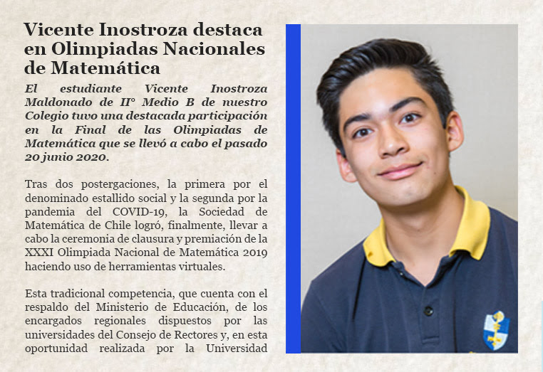 Vicente Inostroza destaca en Olimpiadas Nacionales de Matemática