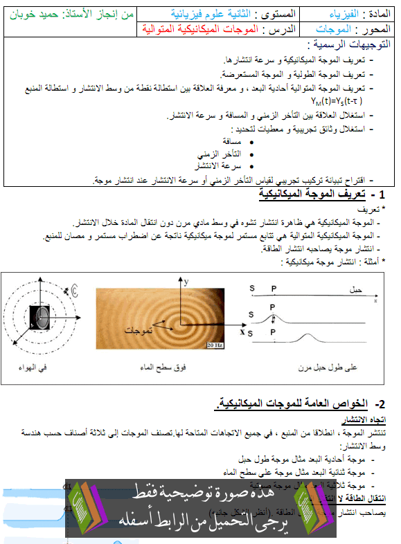درس الفيزياء: الموجات الميكانيكية المتوالية – الثانية باكالوريا علوم وتكنولوجات Almawjat-almotawalia3