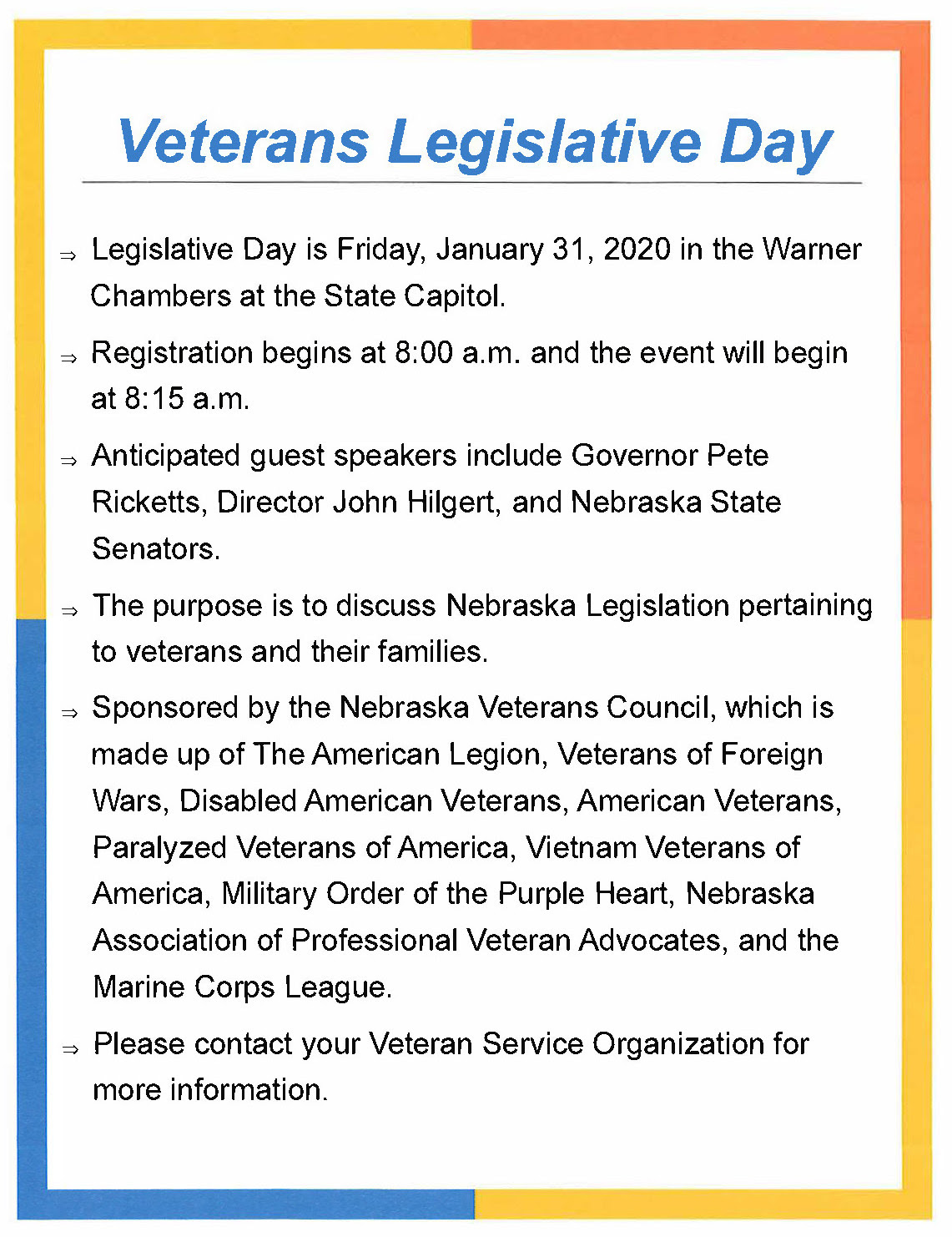 Veterans Legislative Day Flyer