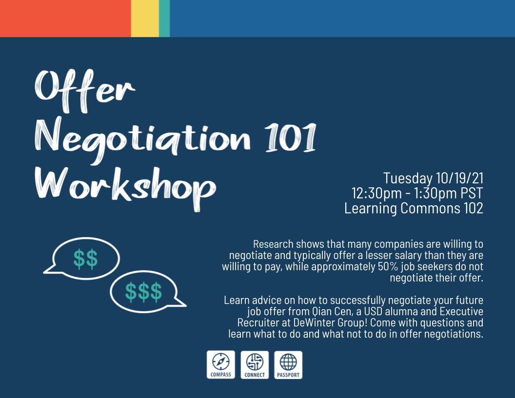 Negotiations 101 Workshop, Learning Commons, 102, Tuesday, October 19, 2021 from 12:30 p.m. to 1:30 p.m. 