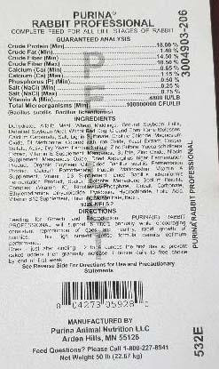 Photo 4: Nutritional Information, Purina Professional Rabbit Feed