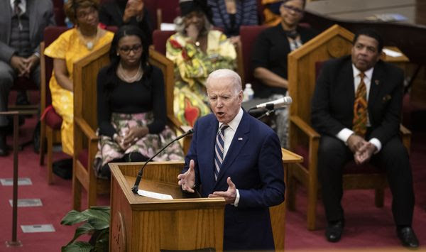 Democratic presidential candidate former Vice President Joe Biden speaks during services, Sunday, Feb. 23, 2020, at the Royal Missionary Baptist Church in North Charleston, S.C. (AP Photo/Matt Rourke)