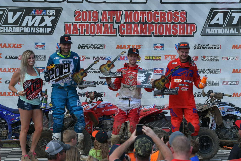 Hetrick (center), Wienen (left) and Brown (right) rounded out the Muddy Creek ATVMX National top three overall.