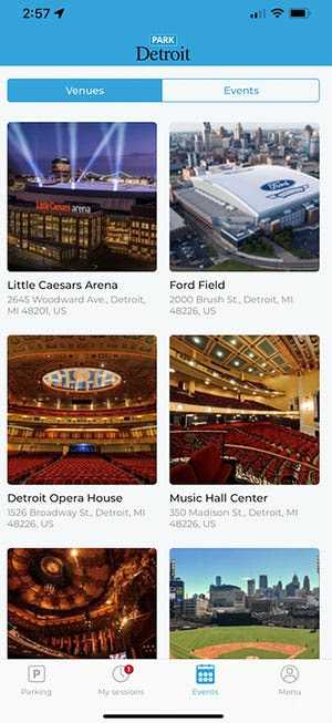 The newly upgraded Detroit parking app has a section for events and venues in the area.