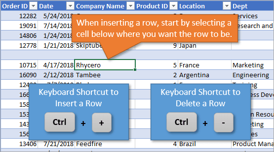 Shortcut to Insert or Delete a Row in Excel Tables