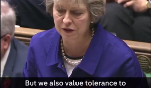Theresa May announces the end of free speech in UK: “We value free speech…we also value tolerance to others”