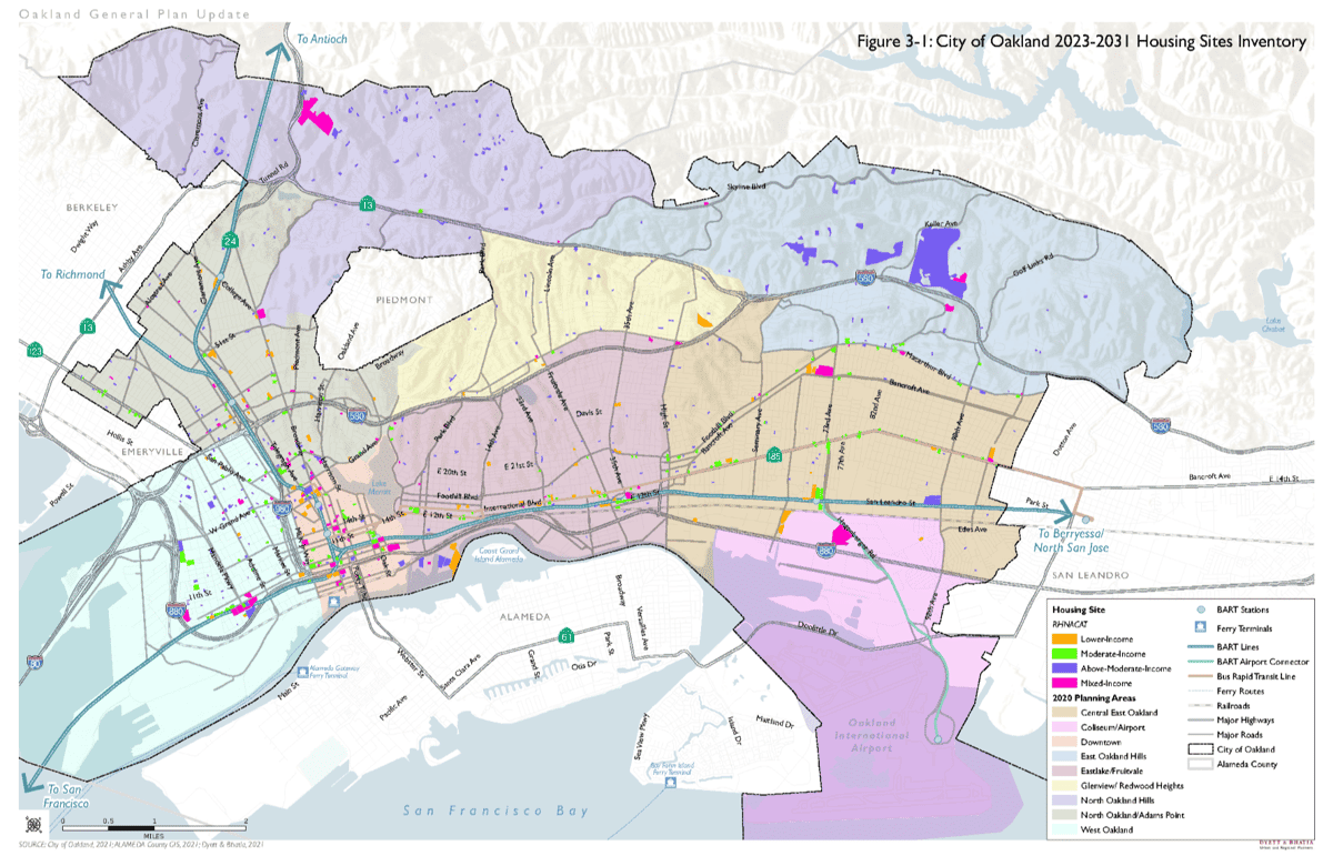 Map of the City of Oakland 2023-2031 Housing Sites Inventory