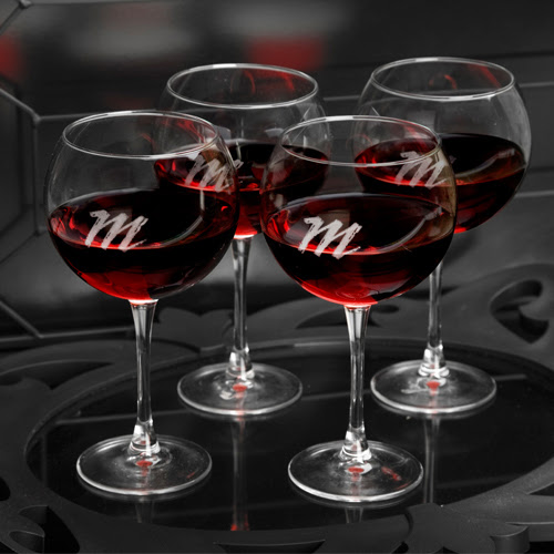 Red Wine Glasses - Set of 4 - Script Initial