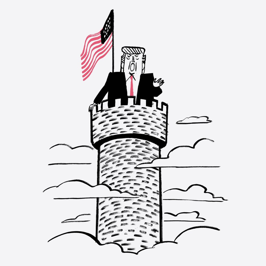Illustration of Trump in a tower