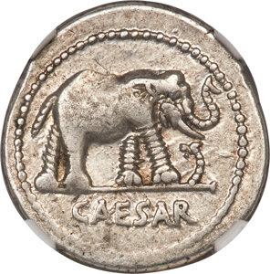 Julius Caesar, as Dictator (49-44 BC). AR denarius (19mm, 3.58 gm, 9h). NGC Choice VF 4/5 - 5/5