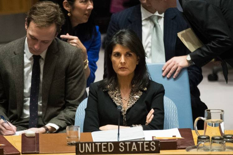 U.S. Ambassador to the United Nations Nikki Haley listens during a Security Council meeting concerning Israel and Palestine in New York, Dec. 18.