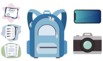 Backpack with documents, camera and phone