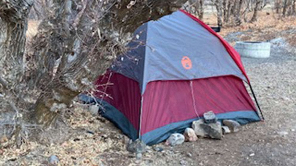 A tent among rocks