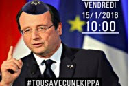Photoshopped French President François Hollande, for #TousAvecUneKippa campaign