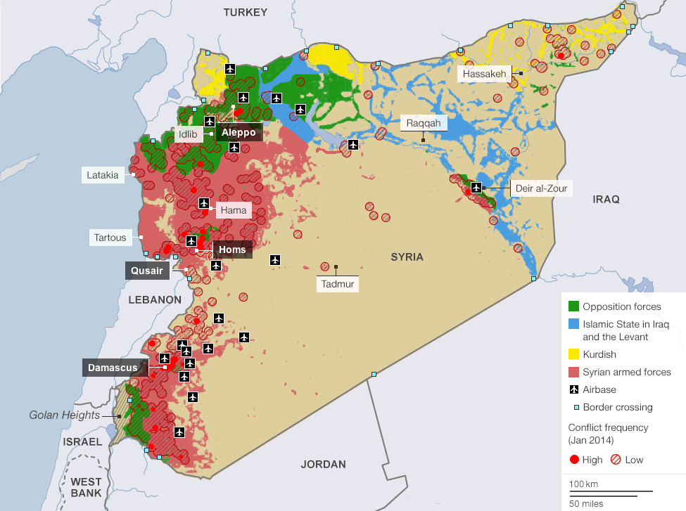 Current areas of control in the Syrian Civil War